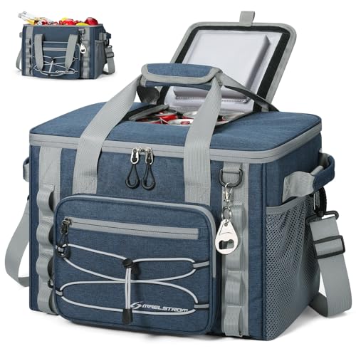 Maelstrom Soft Sided Cooler Bag, 30/40 Can Collapsible Insulated Ice Chest, Large Leakproof Portable Storage for Camping, Travel, Kayaking & Beach - color: 6.Blue with lid, size: 40 Can