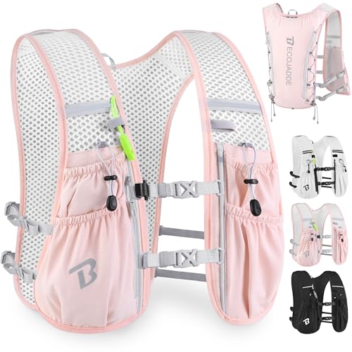 BECOJADDE Running Vest Hydration Backpack for Men Women, 5L Lightweight Running Backpack Hydration Pack for Marathon, Trail, Cycling, Hiking, Jogging - color: Pink, size: Only 6l Running Vest