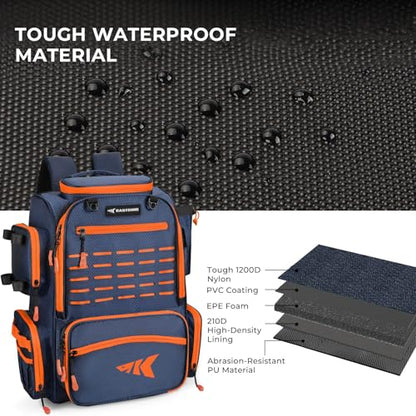 KastKing Bait Boss Fishing Tackle Backpack with Rod Holders-4 Tackle Boxes-Rain Cover,Storage for Fishing Gear - color: B: Orange
