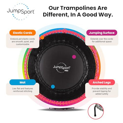 JumpSport 350 PRO 39 Inch Fitness Trampoline Indoor Rebounder Cardio Workout Equipment 300 lb Capacity - color: Black