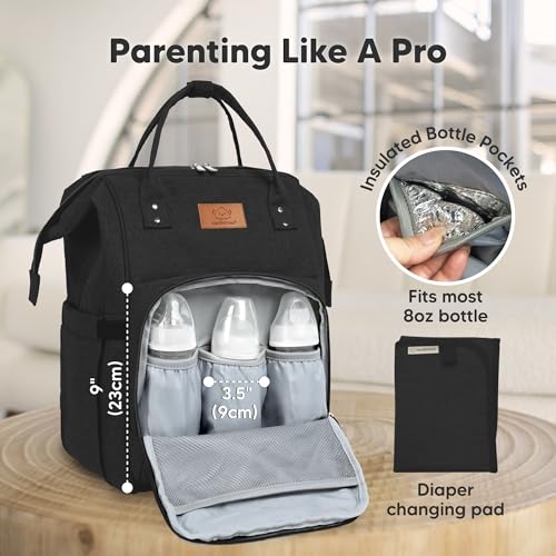 KeaBabies Baby Diaper Bag Backpack - Large Baby Bag for Boys, Girls, Waterproof Multi Function Travel Diaper Backpack with Changing Pad, Durable Travel Essentials for Moms and Dads (Trendy Black) - color: Trendy Black