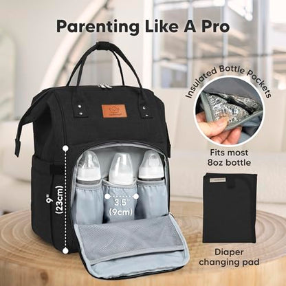 KeaBabies Baby Diaper Bag Backpack - Large Baby Bag for Boys, Girls, Waterproof Multi Function Travel Diaper Backpack with Changing Pad, Durable Travel Essentials for Moms and Dads (Trendy Black) - color: Trendy Black
