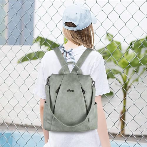 ZOCAI Backpack Purse for Women Medium Anti-Theft Backpacks Purses Design Leather Shoulder Bags with Removable Strap - color: Light Green