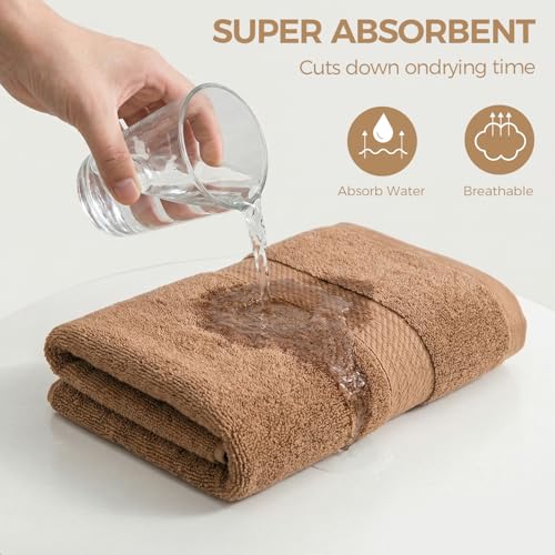 100% Cotton Hand Towel Set of 4, Oversized Ultra Soft Luxury Towels, Thick Plush, Absorbent Heavyweight, Guest Bath, Hotel, Spa, Home Bathroom, Shower,20" x 40" (Brown) - color: Tan