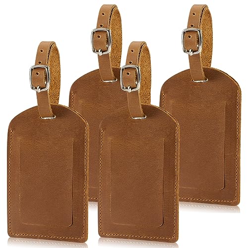 Ringsun Genuine Leather Luggage Tag for Suitcases ID Tags Bag Tags for Luggage (4 Pack) - color: 4 Pack-bourbon Brown