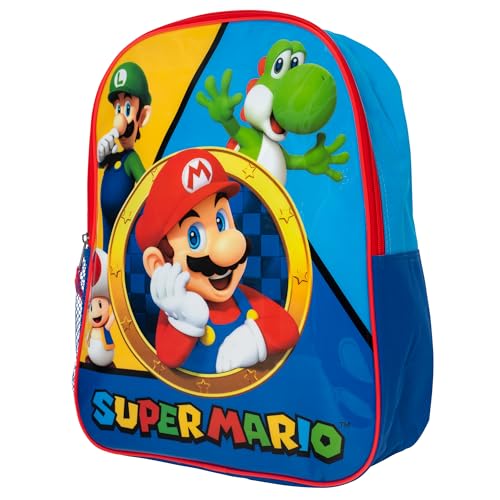 AI ACCESSORY INNOVATIONS Super Mario Brothers Kids Backpack, Mario, Luigi, Bowswer, Yoshi 15" Girls & Boys School Bag, Blue - color: Super Mario Brothers