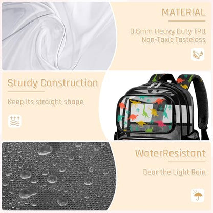 Clear Backpack for Boys and Girls,Kids Clear Backpacks for School,Heavy Duty Transparent Bookbag Stadium Approved - color: Black-dinosaur-backpack Only