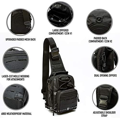 WOLF TACTICAL EDC Sling Bag - Concealed Carry Shoulder Bag for Range, Travel, Hiking, Outdoor Sports - color: Tan