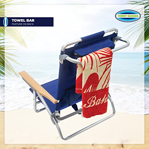 Tommy Bahama 5-Position Classic Lay Flat Folding Backpack Beach Chair, Polyester, Navy - color: Navy, size: 1-Pack