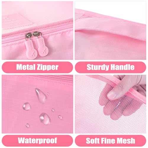 8 Set Packing Cubes for Travel Luggage Packing Bags Reusable Waterproof Suitcase Organizer Cubes Set with Shoe Bag and Toiletry Bag (Pink) - color: Pink