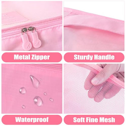 8 Set Packing Cubes for Travel Luggage Packing Bags Reusable Waterproof Suitcase Organizer Cubes Set with Shoe Bag and Toiletry Bag (Pink) - color: Pink