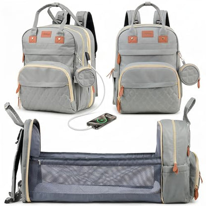 Diaper Bag Backpack with Changing Station | 600D Oxford Waterproof Baby Bag for Mom & Dad | Large Baby Diaper Bag Boy Girl | 16 Pockets, USB Charging Port, Foldable Pad - color: Grey