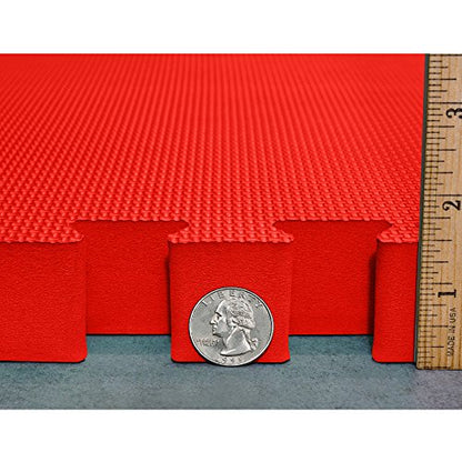 Meister X-Thick 1.5" Interlocking EVA Foam Mats - 2X Cushion for Wrestling, MMA Takedowns & Gymnastics - 2'x2' Tiles - color: Red, size: 25 Tiles (100 Sqft)