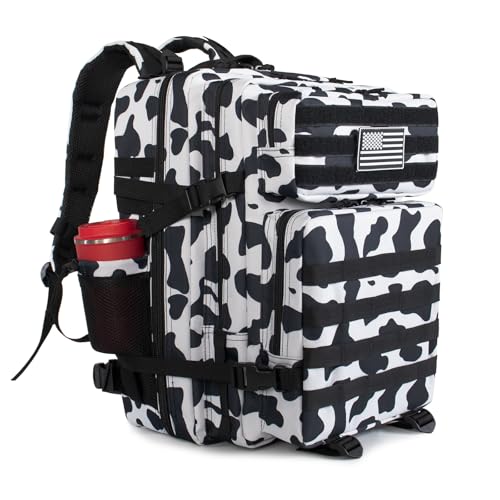 45L Military Tactical Backpack 3 Day Molle Assault Pack Large Army Bug Out Bag Rucksack Daypack for Men Outdoor Hiking Army Camping Hunting, Cow Print - color: Cow Print