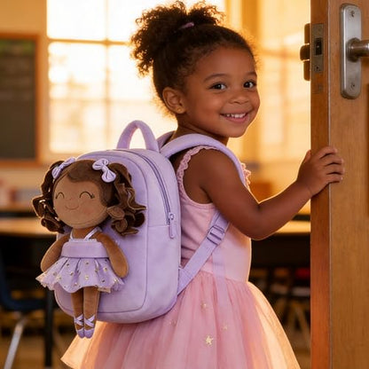 Gloveleya Toddler Backpack Baby Ballerina Girl Gifts Plush Curly Hair Ballet Backpack - Black Purple 9 inches - color: A02 Black Purple Backpack, size: 9 inches