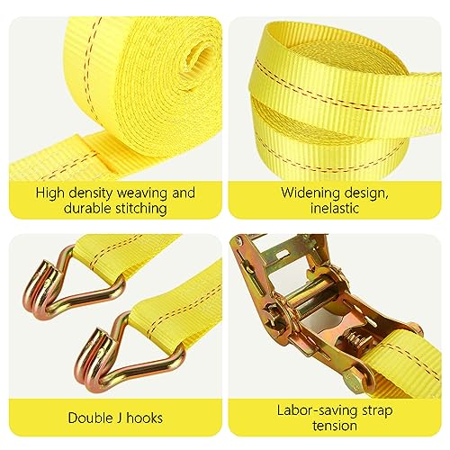 4 Pack 2 Inch Ratchet Straps Heavy Duty 20ft Tie Down Straps Ratchet with Double J Hook, 10000 LBS Break Strength, Cargo Ratchet Straps for Moving, Truck, Trailers, Motorcycles, Kayaks, Car Roof