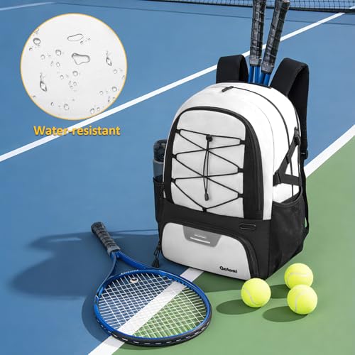 Goloni Tennis Backpack, Tennis Bag with Fence Hook & Ventilated Shoe Compartment, Holds 2 Tennis Rackets - color: Beige