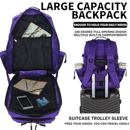 Sparklekle Military Tactical Backpack 45L 3 Day Assault Pack Waterproof Molle Hiking Rucksack for Men&Women (Purple) - color: Purple, size: 45L