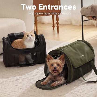 FUKUMARU Cat Carrier, Light & Airy Pet Carrier, 18x11x11 Airline Approved Dog Carrier for Small Dogs, 2-in-1 Shoulder Strap Leash, Collapsible Soft Cat Travel Carrier with Anti-Scratch Mesh, Black - color: Black