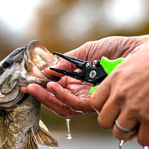 KastKing Cutthroat 7.5- Inch Saltwater Resistant Fishing Pliers, 5-Inch Braid Scissors, Line Cutter, Hook Remover, Fishing Tools Set, Gifts for Men - style: B: Split Ring Plier and Scissor - Green
