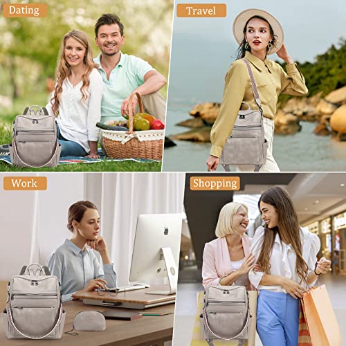 AGLOD Leather Backpack Purse for Women Designer Ladies Shoulder Bag Fashion Faux Work Travel Handbags - color: Kcus22001-grey