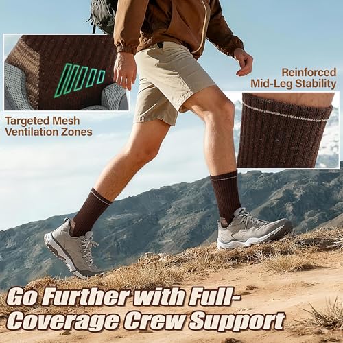ANTSANG Merino Wool Hiking Socks, Enhanced Breathability, Targeted Cushion Thermal Socks for Men and Women, 5 Pairs - color: Gray/Brown, size: Medium