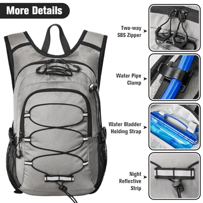12L Kids Hiking Backpack, Small Hydration Backpack, Waterproof Kids Camping Daypack 5-10, No Water Bladder… - color: Grey
