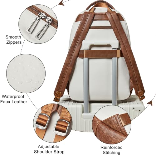 LATMAP Backpack For Women Men Vegan Leather Backpack Purse Shoulder Bookbag 16 15.6 15 Inch Laptop Bag Handbags For Travel Work College Large Beige - color: Beige