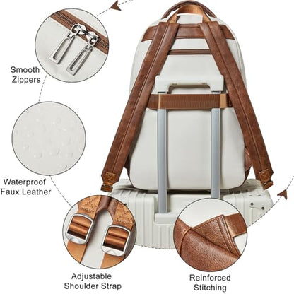 LATMAP Backpack For Women Men Vegan Leather Backpack Purse Shoulder Bookbag 16 15.6 15 Inch Laptop Bag Handbags For Travel Work College Large Beige - color: Beige