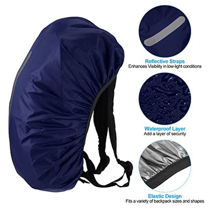 PATIKIL Waterproof Backpack Rain Cover, Non-Slip Backpack Cover with Vertical Reflective Strap Stay Dry for Hiking, Camping, Hunting - color: Dark Blue, size: Medium