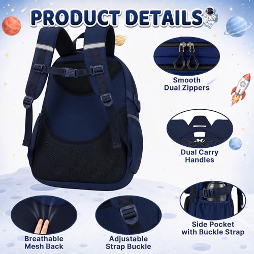 Space Backpack for Boys, 4 PCS Boys Backpack with Lunch Box Set, Spaceman Large Laptop Bookbag, School Bag for Elementary Kids & Teens - color: Space