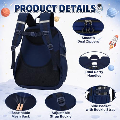 Space Backpack for Boys, 4 PCS Boys Backpack with Lunch Box Set, Spaceman Large Laptop Bookbag, School Bag for Elementary Kids & Teens - color: Space