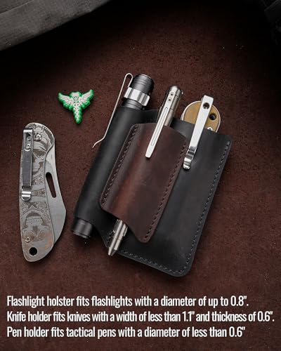 VIPERAED PJ38 Leather Multitool Sheath for Men, 4-in-1 Utility Leather Holster, EDC Pocket Organizer for Pocket Knife Multitool Flashlight and Pen - size: Medium