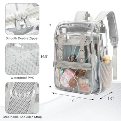 Heavy Duty Clear Backpack Stadium Approved Transparent Backpacks for School College Festival Work Travel (Grey) - color: Grey