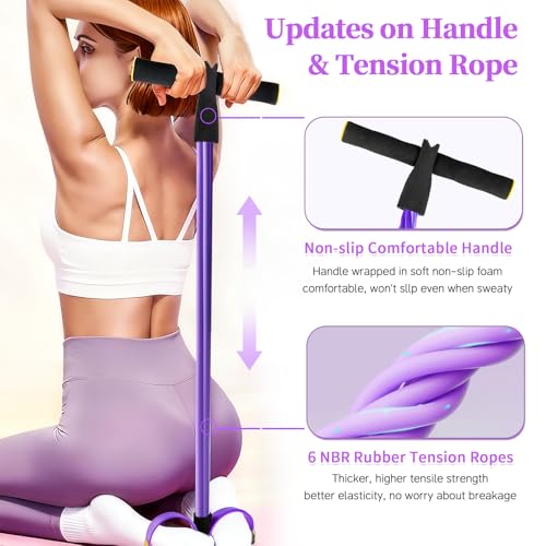 Pedal Resistance Bands with Handles, Upgrade 6-Tubes Elastic Bands for Exercise, Natural Rubber Foot Pedal Resistance Bands, Multifunction Fitness Bands for Abdomen, Waist, Arm, Leg, Pilates - color: Purple