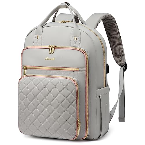LOVEVOOK Laptop Backpack for Women, Water Resistant Travel Work Backpacks Purse Stylish College Business Teacher Nurse Computer Bag with USB Charging Port, Fits 15.6" Laptop - color: Light Grey, size: 15.6-Inch