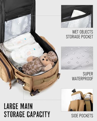 Dinictis Dad Diaper Bag, Mens Diaper Bag Backpack with Diaper Changing Mat, Military Diaper Backpack with Molle Webbing, Waterproof Pouch, Baby Wipes pocket, Insulated Bottle Pockets- Jungle Brown - color: Jungle Brown