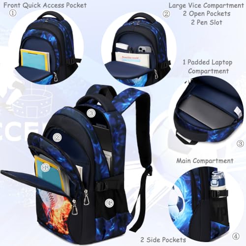 Meisohua Backpack for Boys Elementary Middle School Bags for Boy Kids Bookbags Teenager Casual Daypack Water Resistant Baseball Backpack - color: Blue Baseball Backpack