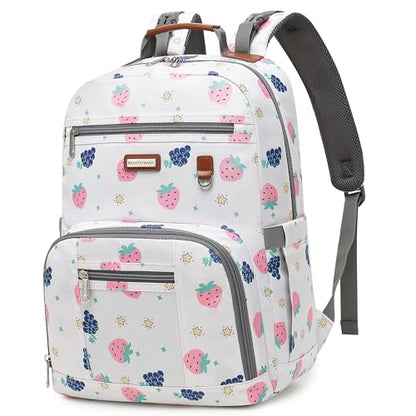 Diaper Bag Backpack, Large Baby Nappy Bags with Portable Changing Pad for Boys and GirlsMultifunction Travel Baby Bag for Moms Dads, Shower Gifts Waterproof and Stylish - color: Berry White