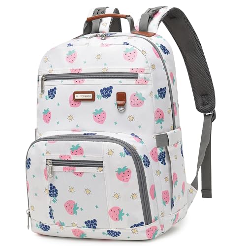 Diaper Bag Backpack, Large Baby Nappy Bags with Portable Changing Pad for Boys and GirlsMultifunction Travel Baby Bag for Moms Dads, Shower Gifts Waterproof and Stylish - color: Berry White