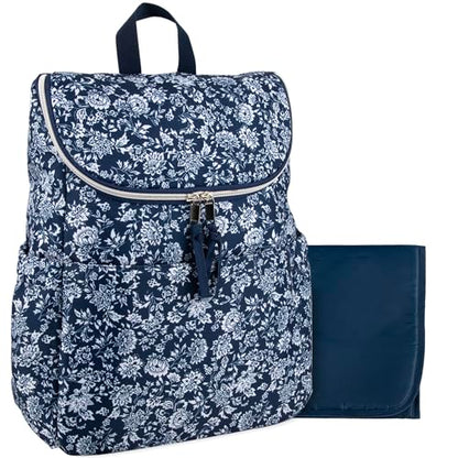 Multi-Function Floral Diaper Backpack and Travel Nappy Baby Bag with Changing Pad and Stroller Straps - color: Navy Blue Floral
