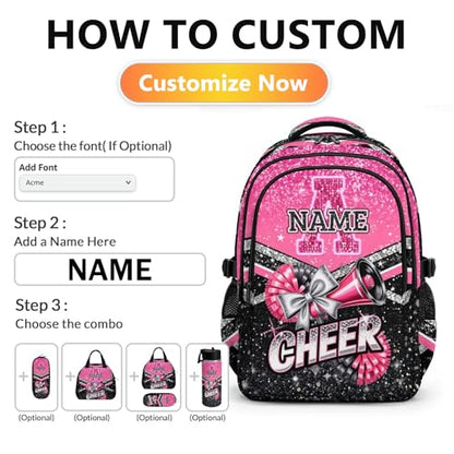 Custom Cheer Backpack with Initial, Glitter Cheerleading Backpack for Girls Cheerleader Gifts 17 Inch Bookbag for Elementary Middle School Travel - color: Pink