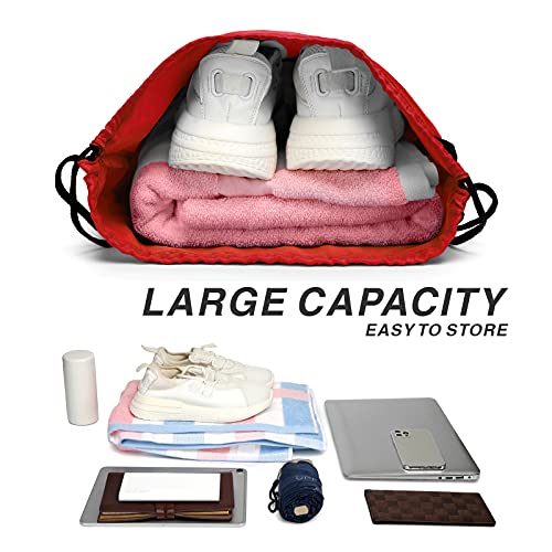 Drawstring Backpack Sports Water Resistant String Bag Sport Gym Sackpack for Women Men Large with Zipper, Red - color: Red