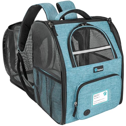 PetAmi Expandable Dog Backpack Carrier for Cats & Pets, Breathable Cat Carrier Backpack with Top Window & Multi-Entry, Ventilated Foldable Travel Carrier for Small Medium Pets up to 18 lbs, Teal Blue - color: Turquoise