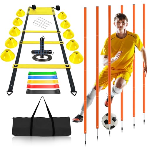 Haootadiy Soccer Agility Training Poles Equipment |Adjustable Soccer Equipment for Training Includes 6 Flexible Agility Poles - color: Orange Pole