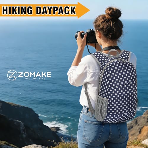 ZOMAKE Lightweight Packable Backpack 20L,Foldable Backpacks Small Daypack for Hiking Water Resistant Day Bag for Travel(Blue, White Polka Dot) - color: Blue, White Polka Dot