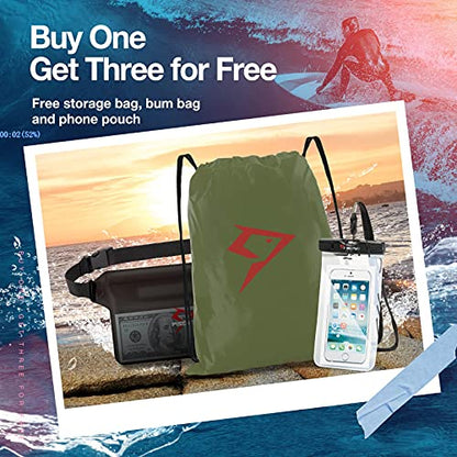 Piscifun Dry Bag Waterproof, Lightweight Dry Backpack Roll-Top Sealed with Waist Pouch and Phone Case Keeps Gear Dry Inside for Kayaking, Boating - color: Army Green, size: 30L