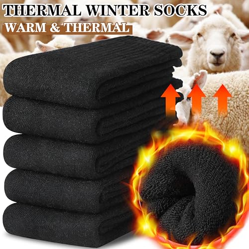 MOGGEI 5 Pairs Womens Merino Wool Socks Hiking Warm Winter Thick Thermal Crew Cozy Cabin Ladies Gift Comfy Boot Work Socks - color: Black B