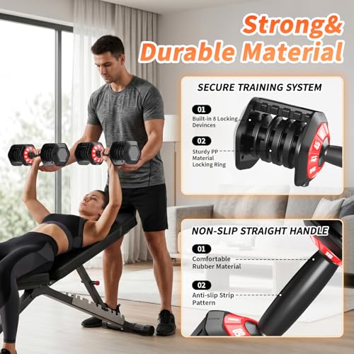 Adjustable Dumbbell Set of 2, 50LBS/100LBS Weights Dumbbell Set with Storage Box, 25lbs/50lbs Pair Adjustable Weights with Anti-slip Silicone Grip, 5-in-1/10-in-1 Quick-Lock Hand Weight Set For Home Gym Suit both Men and Women - color: 50LBS Pair(Total 10