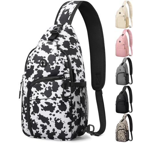 Pritent Crossbody Bags for Women Man Waterproof Sling Bag Backpack Trendy Casual Cross Body Bag with Convertible Shoulder Strap Chest Bag for Camping Hiking Travel Essentials (Cow print, Large ) - color: Cow Print, size: Large